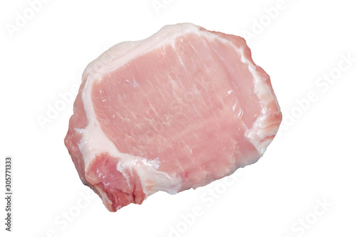 Uncooked fresh pock meat on white background.