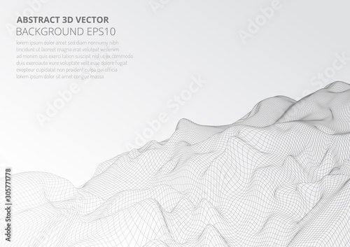 Modeling virtual reality. Abstract 3D image of mountains, hills or the bottom of the ocean.