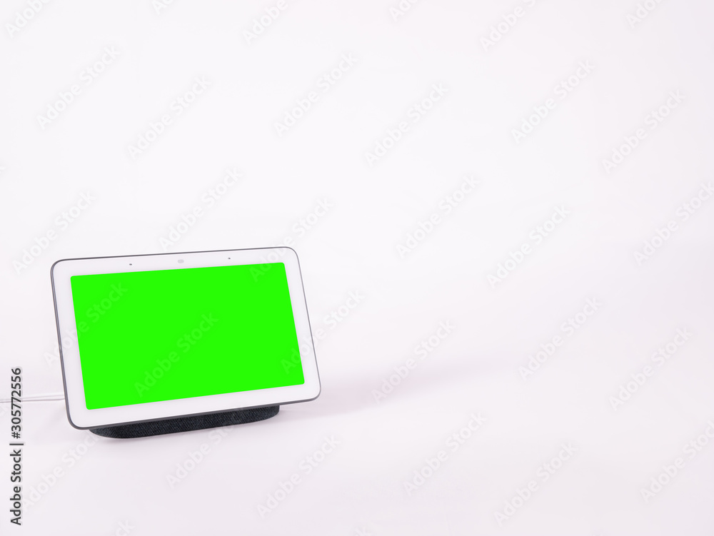 Touch screen smart home voice assistant speaker with green screen Touch screen smart home voice assistant speaker with green screen