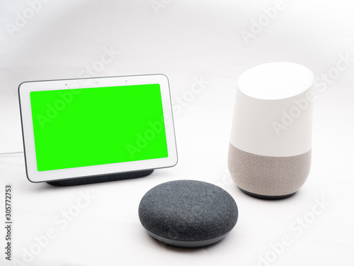 smart home devices on show together with green screen