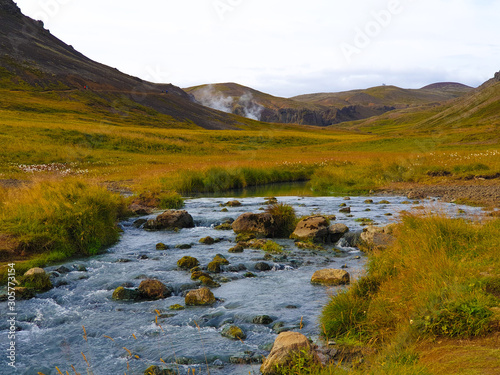 river in the mountains and hot springs 