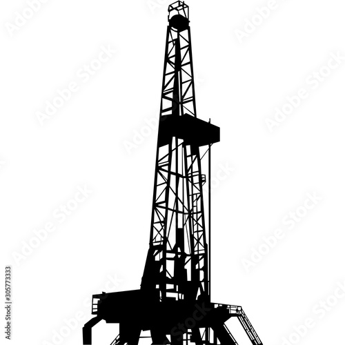 Isolated Oilfield fracking Silhouette Vector Illustration