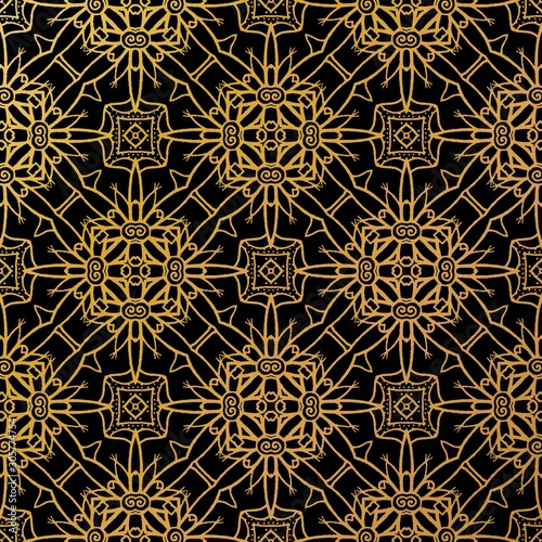 luxury gold batik pattern background , Batik Indonesian is a technique of wax-resist dyeing applied to whole cloth