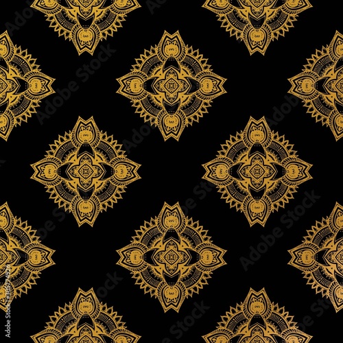 luxury gold batik pattern background , Batik Indonesian is a technique of wax-resist dyeing applied to whole cloth