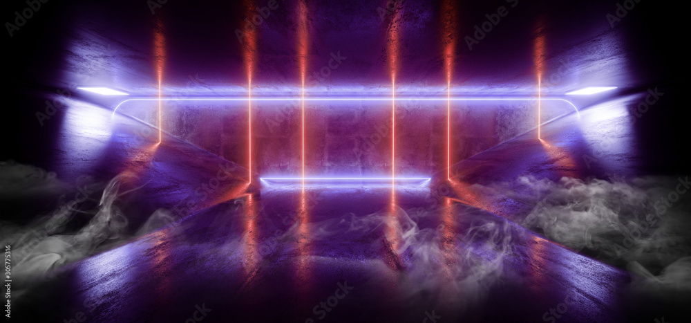 Smoke Fog Mist Neon Glowing Laser Podium Sci Fi Futuristic Triangle Blue Red Color Shine Beams Concrete Tunnel Corridor Underground Spaceship 3D Rendering Smoke Fog Mist Neon Glowing Laser Podium Sci Fi Futuristic Triangle Blue Red Color Shine Beams Concrete Tunnel Corridor Underground Spaceship 3D Rendering