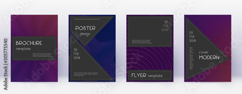 Black brochure design template set. Violet abstrac