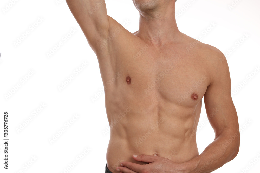 Muscular male torso, chest and armpit hair removal. Male Waxing. Male laser epilation.