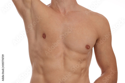 Muscular male torso, chest and armpit hair removal. Male Waxing. Male laser epilation.