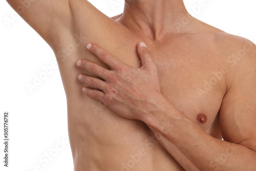 Muscular male torso, chest and armpit hair removal. Male Waxing. Male laser epilation.