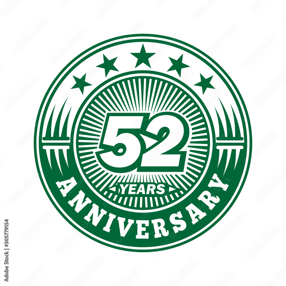 52 years logo. Fifty-two years anniversary celebration logo design. Vector and illustration.