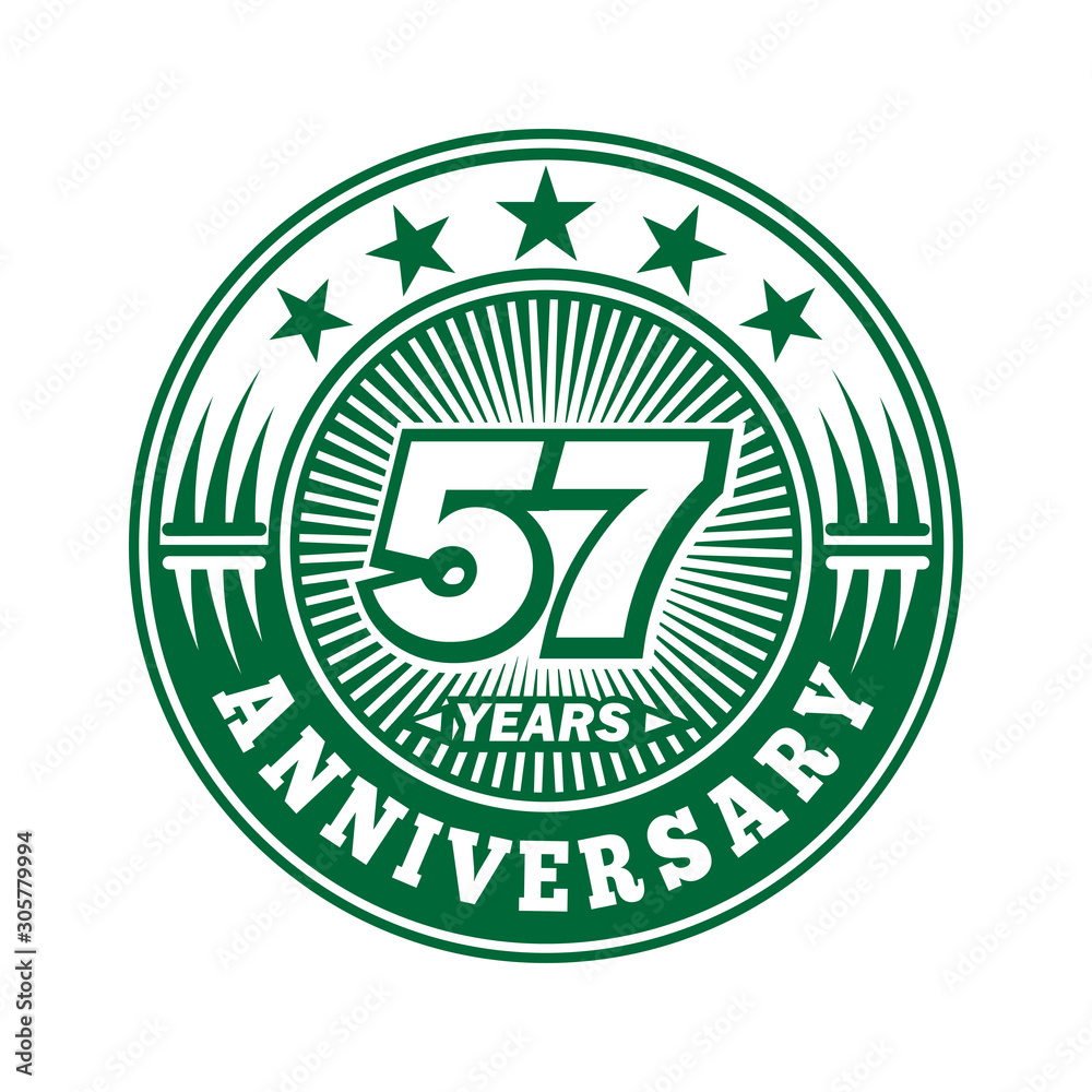 57 years logo. Fifty-seven years anniversary celebration logo design. Vector and illustration.