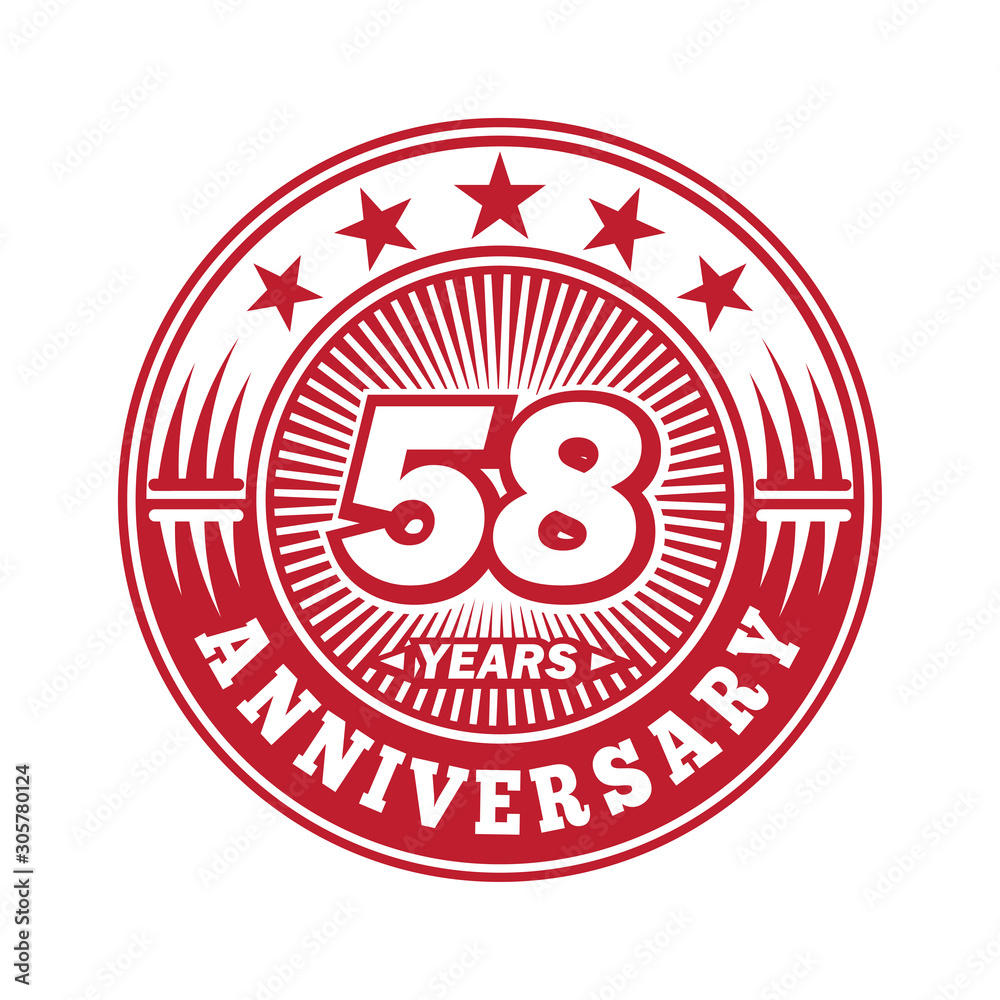 58 years logo. Fifty-eight years anniversary celebration logo design. Vector and illustration.