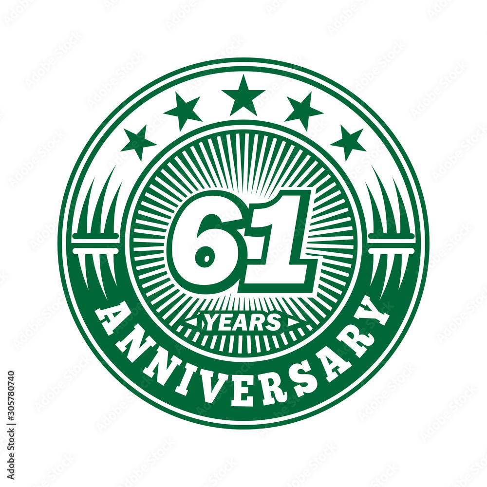 61 years logo. Sixty-one years anniversary celebration logo design. Vector and illustration.