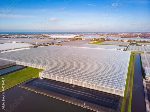aerial view of modern agricultural greenhouses in the Netherlands