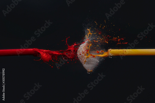 Acrylic paint being fired through a tube of compressed air