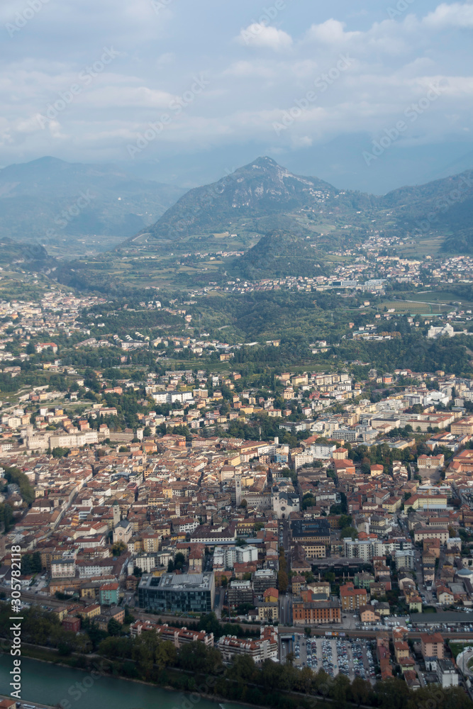 View over the city of Trento, Hills in the Background, Clouds and rainy weather, View over the city of Trento, Hills in the Background, Clouds and rainy weather,