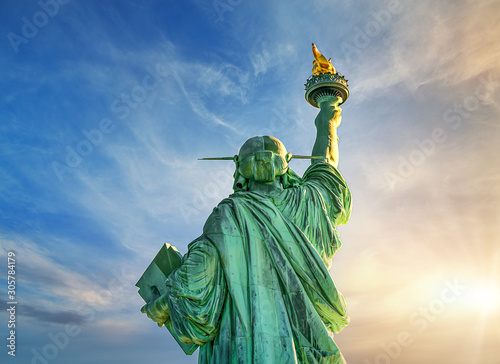 Back side view of the Statue of Liberty, New York, USA
