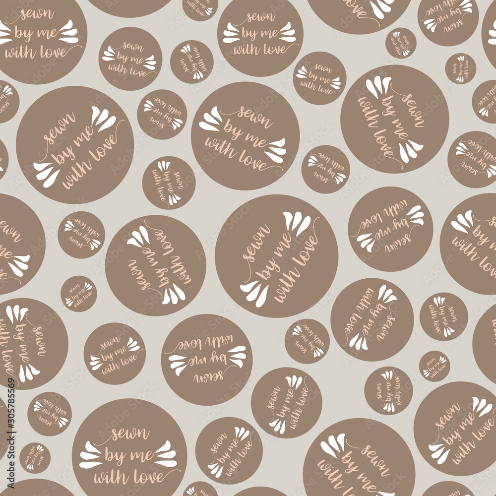 Sewn by me with love clothing label dots seamless vector pattern for handmade clothes, fabric, lining, or backgrounds, banners and other use. Sewn by me with love clothing label dots seamless vector pattern for handmade clothes, fabric, lining, or backgrounds, banners and other use.