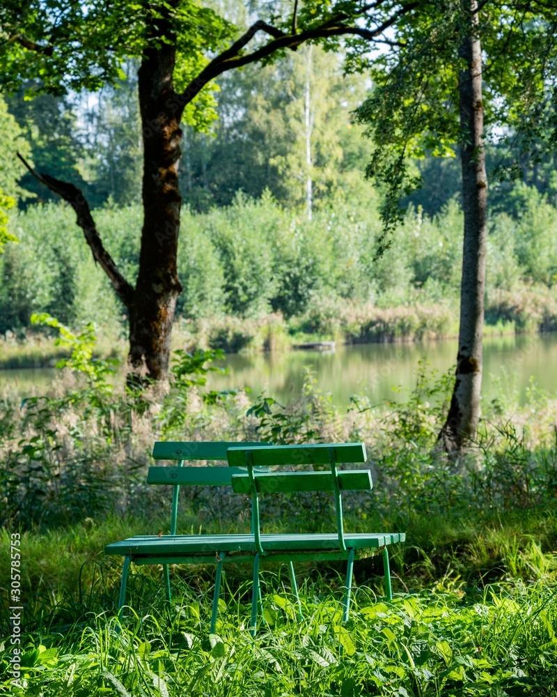 Benches on coast of lake. Benches on coast of lake.
