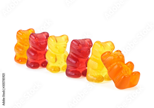 Colorful jelly bears isolated on a white background. Gummy bears.