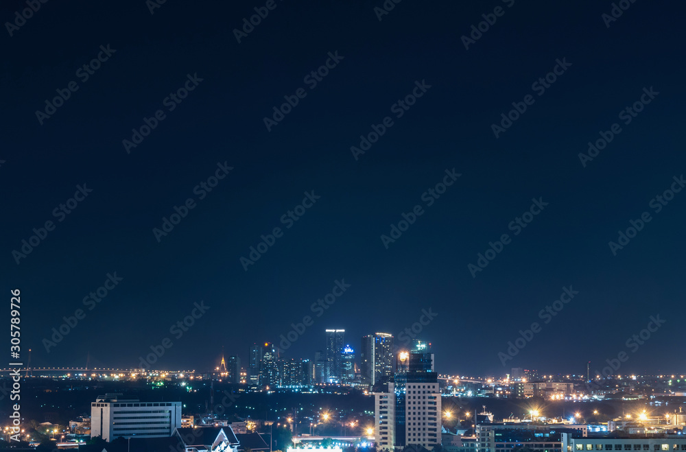 Bangkok night view with skyscraper in business district in Bangkok Thailand