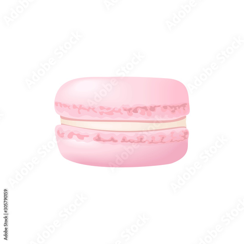 Cute rose macaroon. Cake macaron with cream. Vector illustration. Culinary, pastry