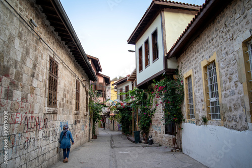 Antakya, Hatay / Turkey : October 29 / 2019 : A street by traditional antakya houses 