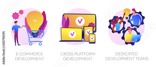 Adaptive programming icons set. Multi device development, software engineering. Responsive web design, graphic design, web application design metaphors. Vector isolated concept metaphor illustrations