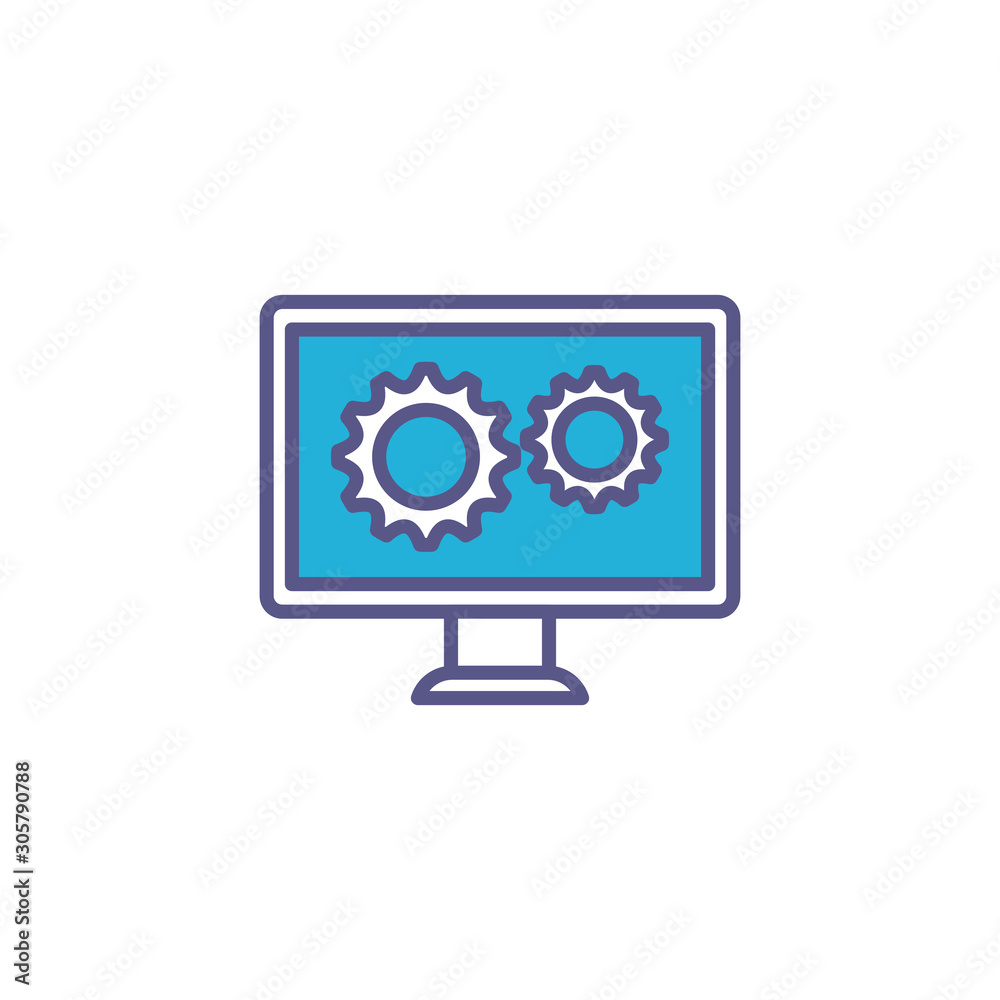 computer with gears fill style icon computer with gears fill style icon