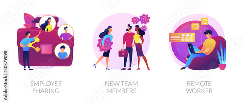 Modern business icons set. Corporate communication, workers recruitment, distance job, Employee sharing, new team members, remote worker metaphors. Vector isolated concept metaphor illustrations