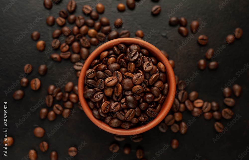 coffee beans on stone background, close-up coffee beans on stone background, close-up