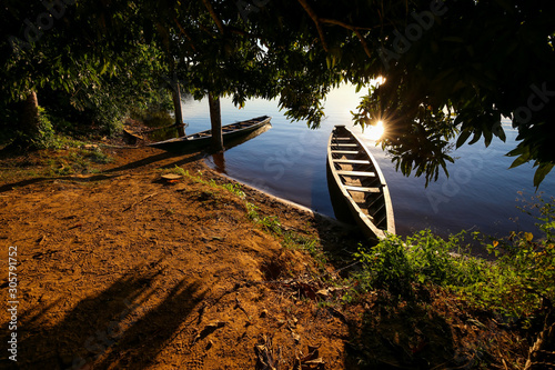 Boat on the Sandoval lake. Puerto Maldonado, Peru. photo