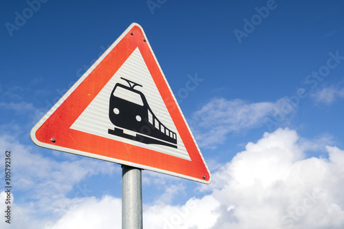Billede på lærred German road sign: level crossing ahead