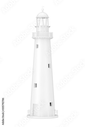 Beautiful White Old Lighthouse in Clay Style. 3d Rendering