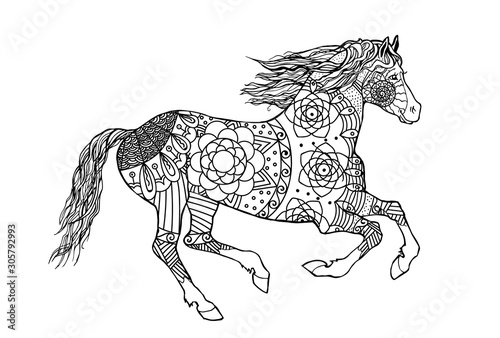 Horse pattern design. Mandala line art style template. Vector illustration.