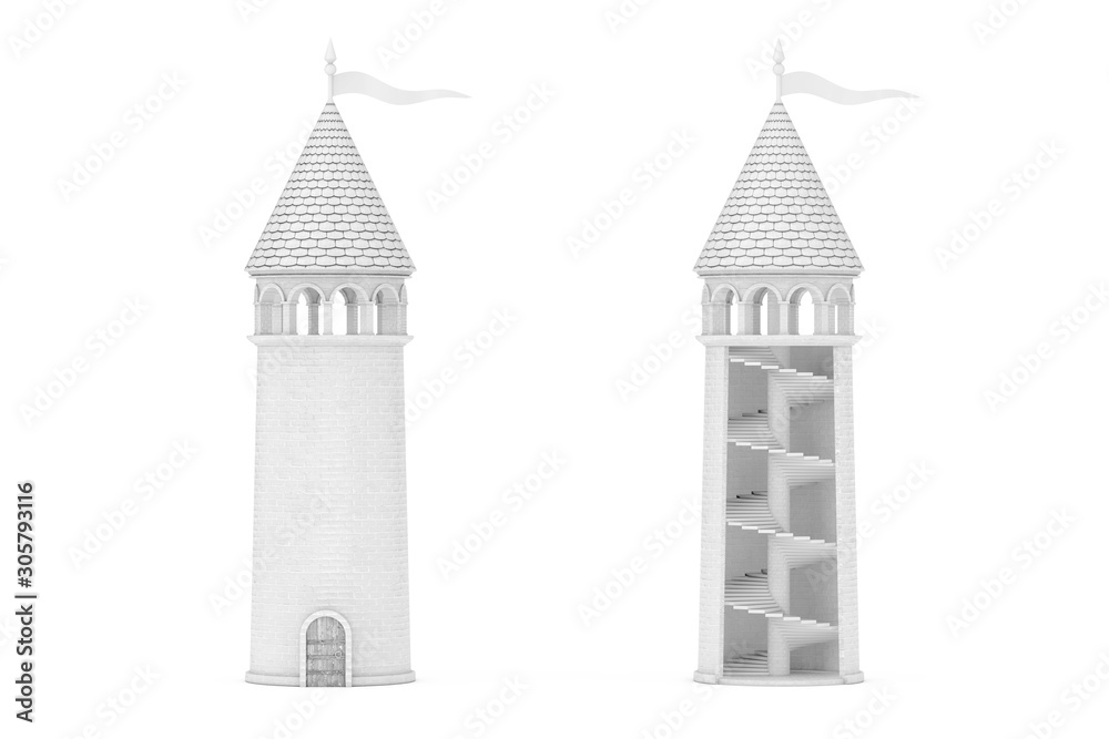 White Fantastic Castle Tower Inside Ladder. 3d Rendering White Fantastic Castle Tower Inside Ladder. 3d Rendering