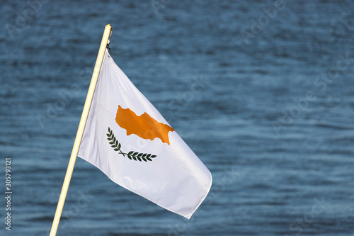 Canvas Print Cypriot flag on the stern of a ship