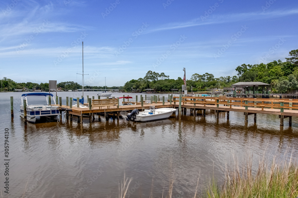 Boats parked at a dock