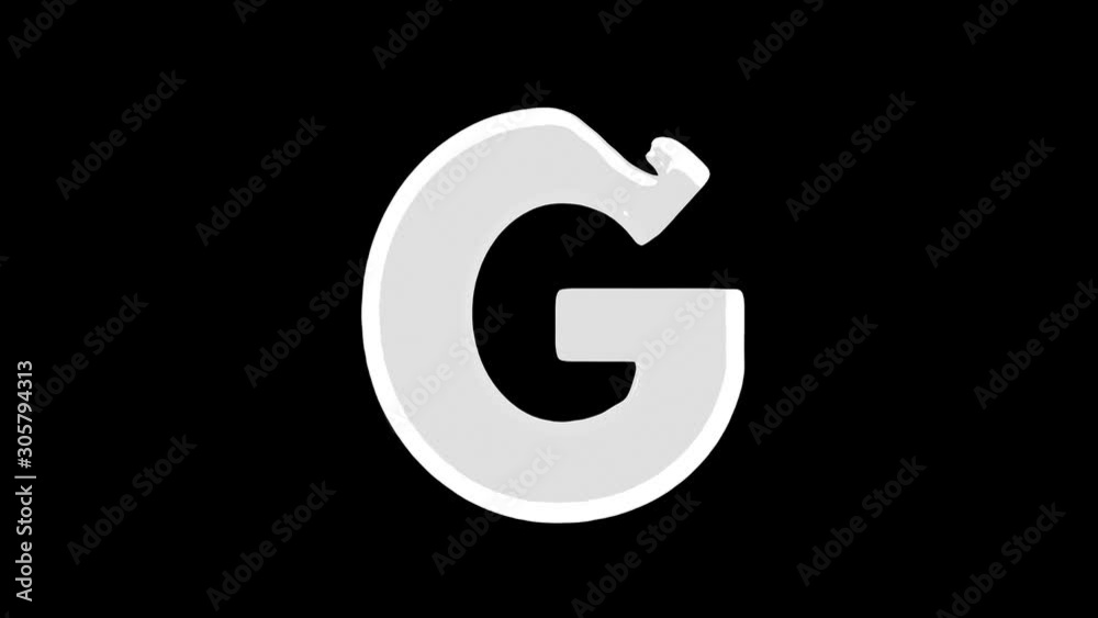 4K Animated water splashes filling G letter isolated on a black background with alpha matte