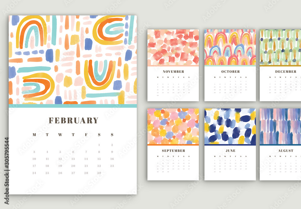 Watercolor Calendar Layout Set Stock Template | Adobe Stock