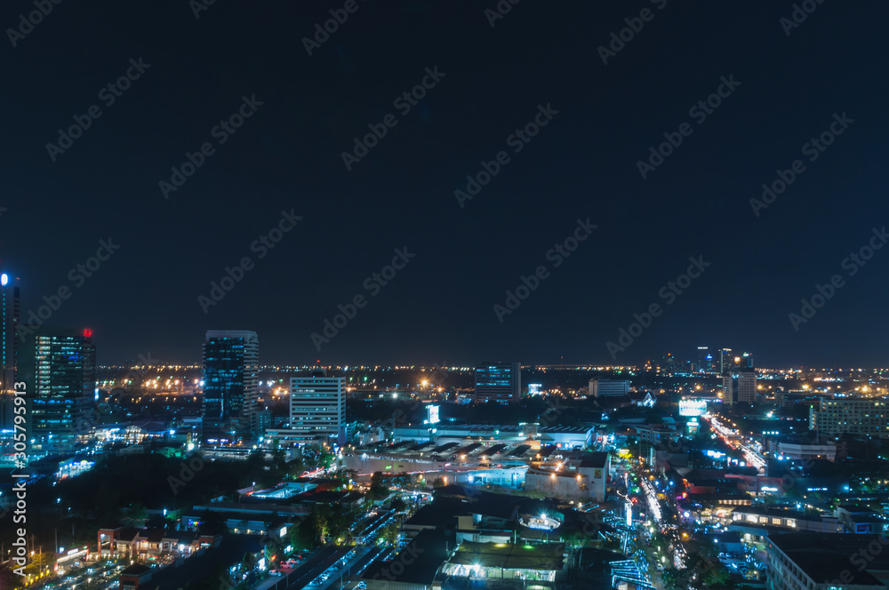 Bangkok night view with skyscraper in business district in Bangkok Thailand