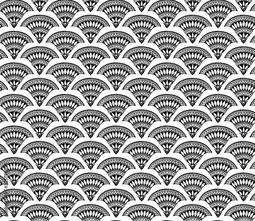 Seamless floral black and white pattern, stylized flowers. Appropriate for fabric materials, wallpaper. Sample is added to swatches panel.