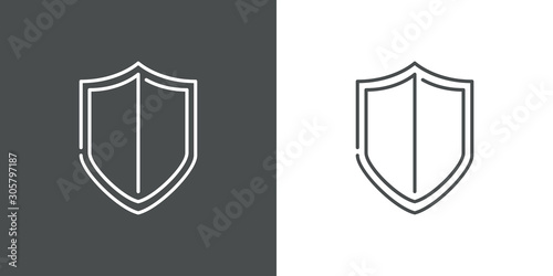 Símbolo protección. Icono plano lineal escudo en fondo gris y fondo blanco