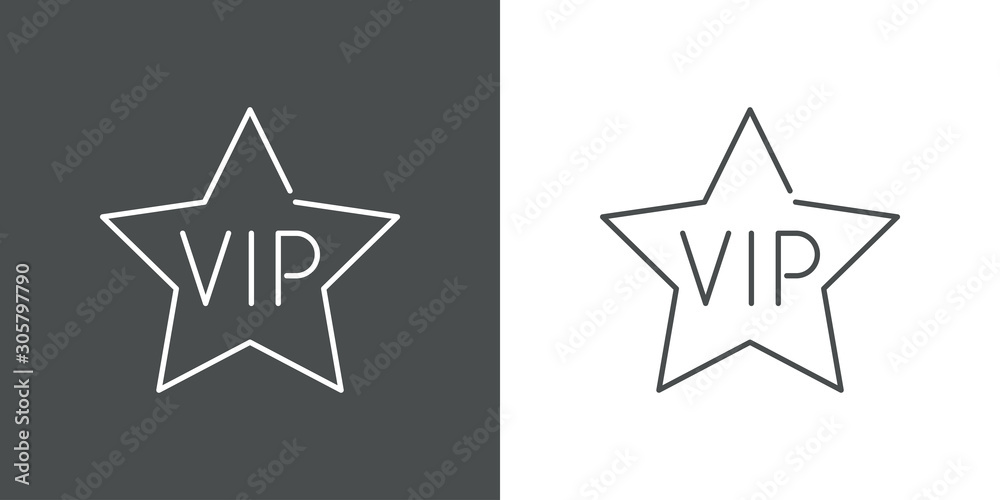 Icono plano lineal estrella texto VIP en fondo gris y fondo blanco Icono plano lineal estrella texto VIP en fondo gris y fondo blanco