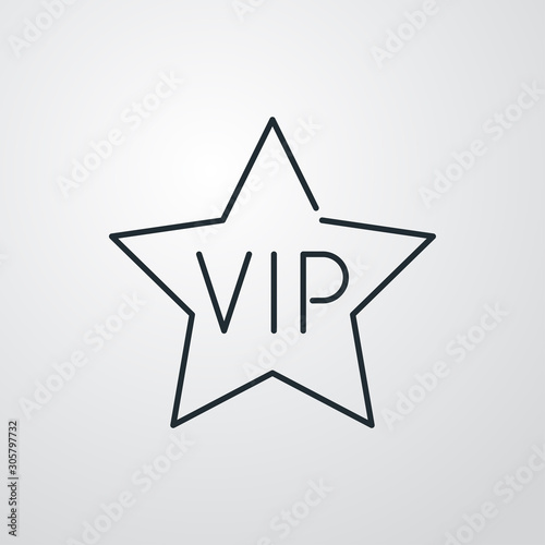 Icono plano lineal estrella texto VIP en fondo gris