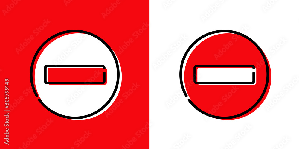 Icono plano lineal señal prohibido el paso en fondo rojo y fondo blanco Icono plano lineal señal prohibido el paso en fondo rojo y fondo blanco