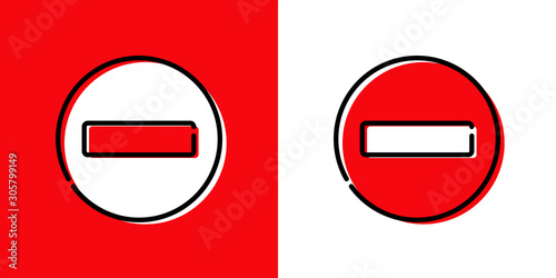 Icono plano lineal señal prohibido el paso en fondo rojo y fondo blanco