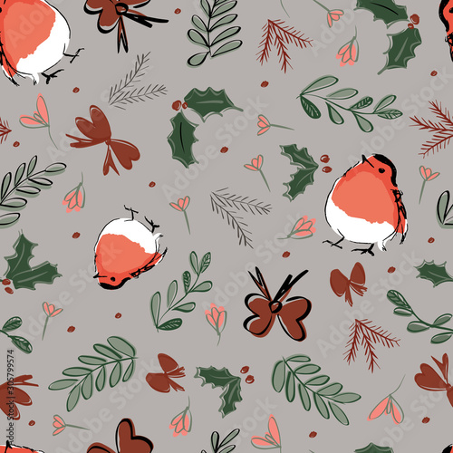 christmas robin decorations seamless repeat pattern
