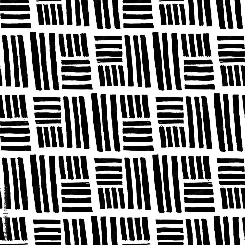 Linocut vector black elements on white background. Seamless vector black linocut pattern. Linocut vector seamless print. Great for label, print, packaging, fabric. 