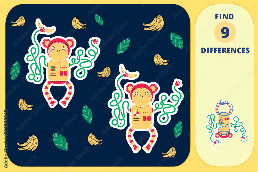 Fototapeta premium Сolor spot the difference game for preschool children. Puzzle. Robots for kids.